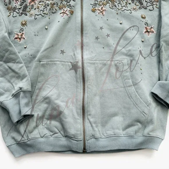 FREE PEOPLE Glitter Oversized Embellished Hoodie NWT - Picture 8 of 16